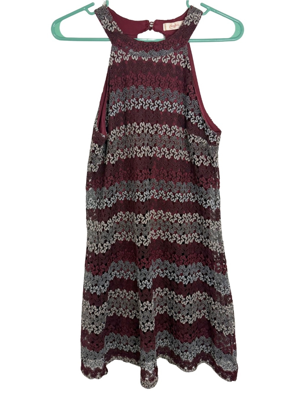 3/$20 Candie's Burgundy, Black & White Lace Sleeveless Halter Dress Size Small